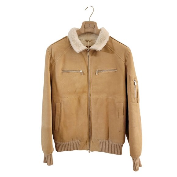 Brunello Cucinelli Mens Shearling Suede Jacket With Ribbed  Cashmere Cuffs - Picture 1 of 11